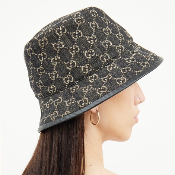 Gucci Black Denim Monogram GG Bucket Hat New - Picture 1 of 6